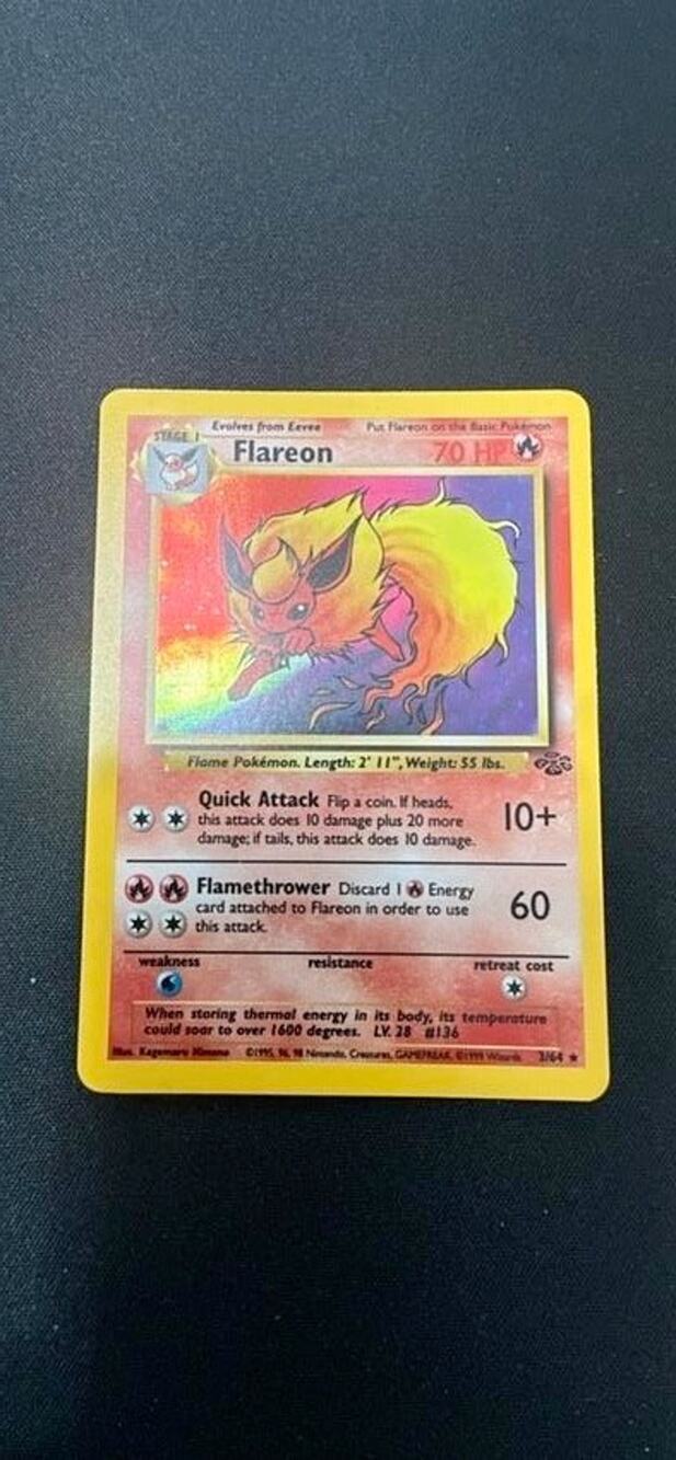 Pokemon TCG Jungle Flareon 3/64 Unlimited Holofoil LP 1999 Wizards of the Coast